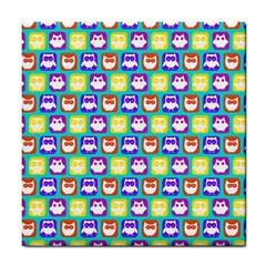 Colorful Whimsical Owl Pattern Tile Coaster by GardenOfOphir