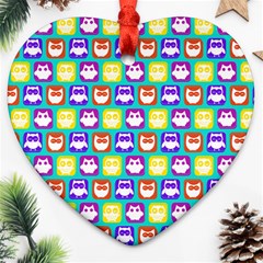 Colorful Whimsical Owl Pattern Ornament (heart) by GardenOfOphir