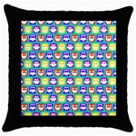 Colorful Whimsical Owl Pattern Throw Pillow Case (Black) Front