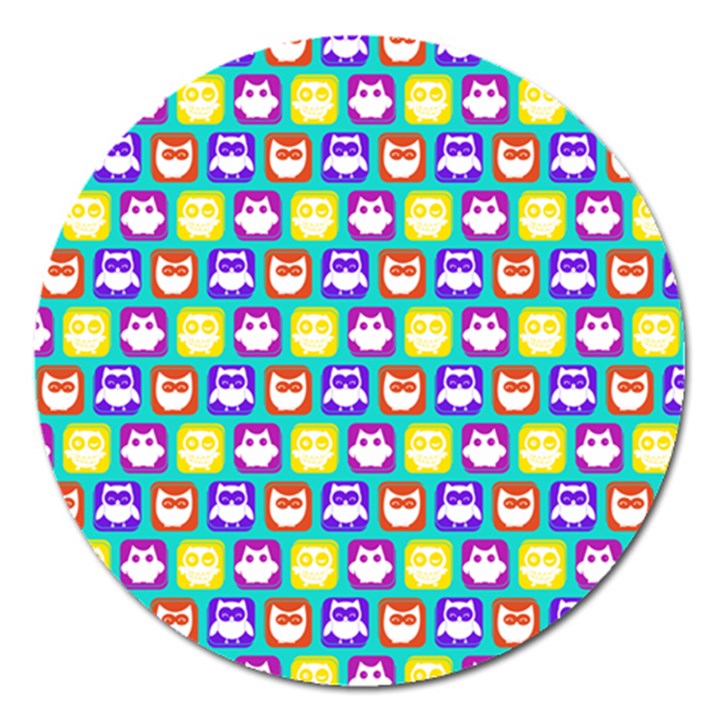 Colorful Whimsical Owl Pattern Magnet 5  (Round)