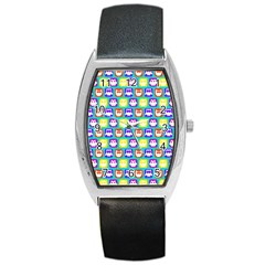 Colorful Whimsical Owl Pattern Barrel Style Metal Watch by GardenOfOphir