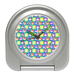 Colorful Whimsical Owl Pattern Travel Alarm Clock by GardenOfOphir