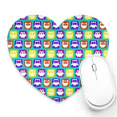 Colorful Whimsical Owl Pattern Heart Mousepad by GardenOfOphir