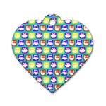 Colorful Whimsical Owl Pattern Dog Tag Heart (Two Sides) Front