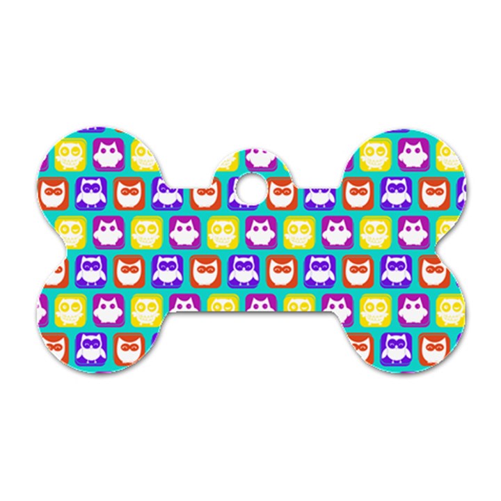 Colorful Whimsical Owl Pattern Dog Tag Bone (Two Sides)