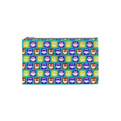 Colorful Whimsical Owl Pattern Cosmetic Bag (small) by GardenOfOphir