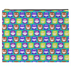 Colorful Whimsical Owl Pattern Cosmetic Bag (xxxl) by GardenOfOphir