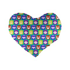 Colorful Whimsical Owl Pattern Standard 16  Premium Heart Shape Cushions by GardenOfOphir