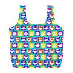 Colorful Whimsical Owl Pattern Full Print Recycle Bag (l) by GardenOfOphir