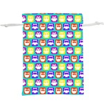 Colorful Whimsical Owl Pattern Lightweight Drawstring Pouch (XL) Front