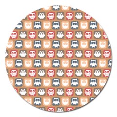 Colorful Whimsical Owl Pattern Magnet 5  (round) by GardenOfOphir