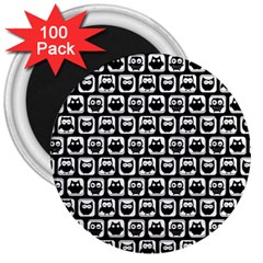 Black And White Owl Pattern 3  Magnets (100 Pack) by GardenOfOphir