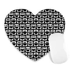 Black And White Owl Pattern Heart Mousepad by GardenOfOphir