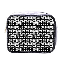 Black And White Owl Pattern Mini Toiletries Bag (one Side) by GardenOfOphir