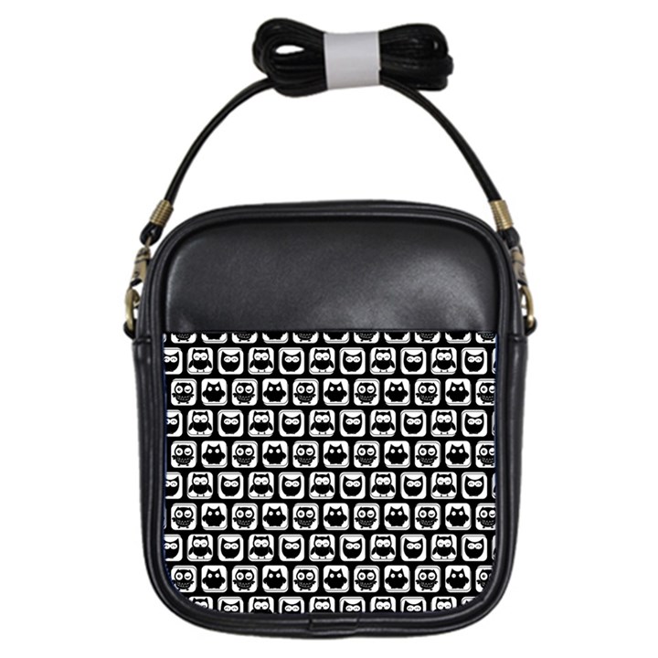 Black And White Owl Pattern Girls Sling Bag