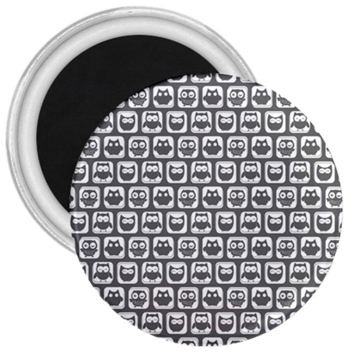 Gray And White Owl Pattern 3  Magnets