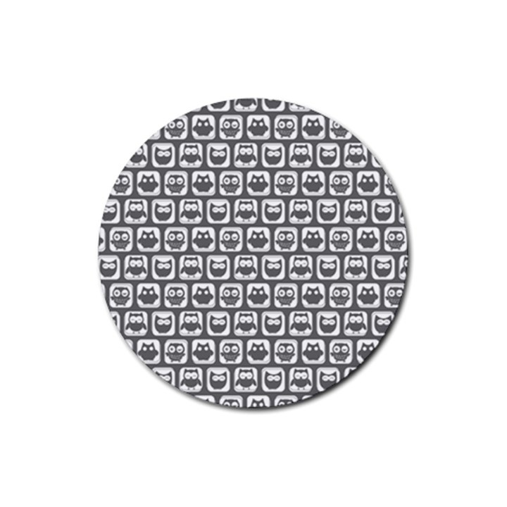 Gray And White Owl Pattern Rubber Coaster (Round)