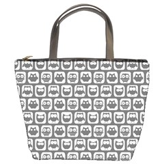 Gray And White Owl Pattern Bucket Bag by GardenOfOphir