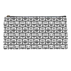 Gray And White Owl Pattern Pencil Case by GardenOfOphir