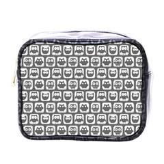 Gray And White Owl Pattern Mini Toiletries Bag (one Side) by GardenOfOphir