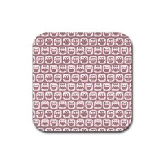 Light Pink And White Owl Pattern Rubber Coaster (square) by GardenOfOphir