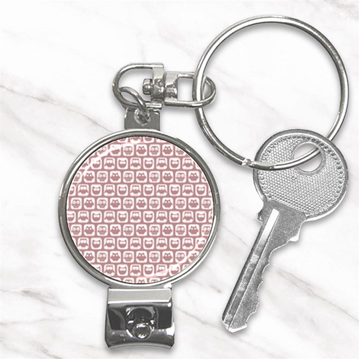 Light Pink And White Owl Pattern Nail Clippers Key Chain