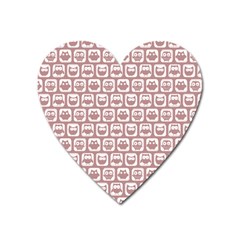 Light Pink And White Owl Pattern Heart Magnet by GardenOfOphir