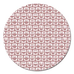 Light Pink And White Owl Pattern Magnet 5  (round) by GardenOfOphir