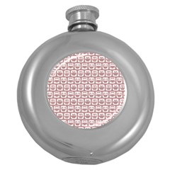 Light Pink And White Owl Pattern Round Hip Flask (5 Oz) by GardenOfOphir