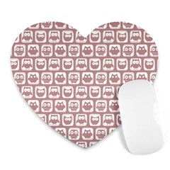 Light Pink And White Owl Pattern Heart Mousepad by GardenOfOphir