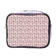 Light Pink And White Owl Pattern Mini Toiletries Bag (one Side) by GardenOfOphir