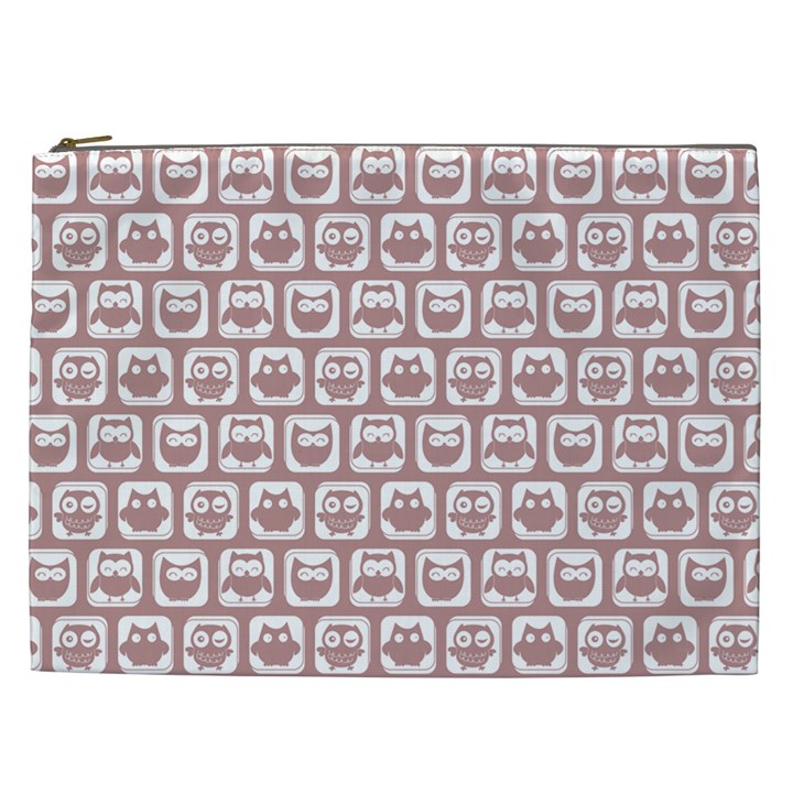 Light Pink And White Owl Pattern Cosmetic Bag (XXL)