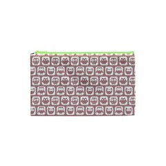 Light Pink And White Owl Pattern Cosmetic Bag (xs) by GardenOfOphir