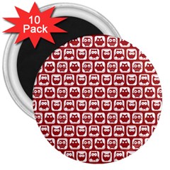 Red And White Owl Pattern 3  Magnets (10 Pack)  by GardenOfOphir