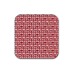 Red And White Owl Pattern Rubber Coaster (square) by GardenOfOphir