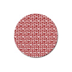 Red And White Owl Pattern Magnet 3  (round) by GardenOfOphir