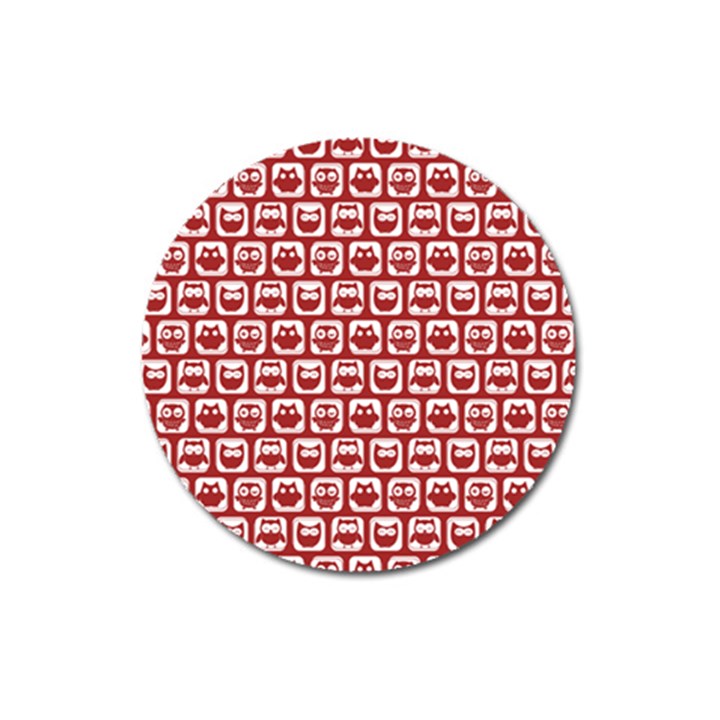 Red And White Owl Pattern Magnet 3  (Round)