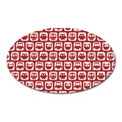 Red And White Owl Pattern Oval Magnet by GardenOfOphir