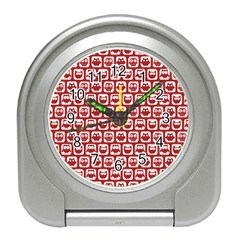 Red And White Owl Pattern Travel Alarm Clock by GardenOfOphir