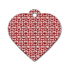 Red And White Owl Pattern Dog Tag Heart (one Side) by GardenOfOphir