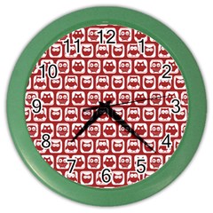 Red And White Owl Pattern Color Wall Clock by GardenOfOphir