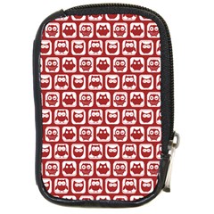 Red And White Owl Pattern Compact Camera Leather Case by GardenOfOphir