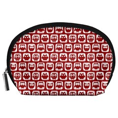 Red And White Owl Pattern Accessory Pouch (large) by GardenOfOphir