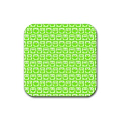 Lime Green And White Owl Pattern Rubber Coaster (square) by GardenOfOphir