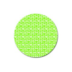 Lime Green And White Owl Pattern Magnet 3  (round) by GardenOfOphir