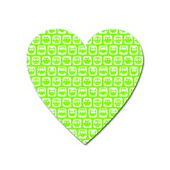 Lime Green And White Owl Pattern Heart Magnet by GardenOfOphir