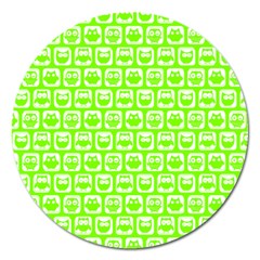 Lime Green And White Owl Pattern Magnet 5  (round) by GardenOfOphir