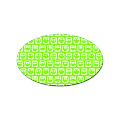 Lime Green And White Owl Pattern Sticker Oval (10 Pack) by GardenOfOphir