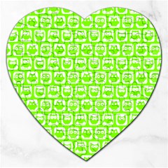 Lime Green And White Owl Pattern Jigsaw Puzzle (heart) by GardenOfOphir