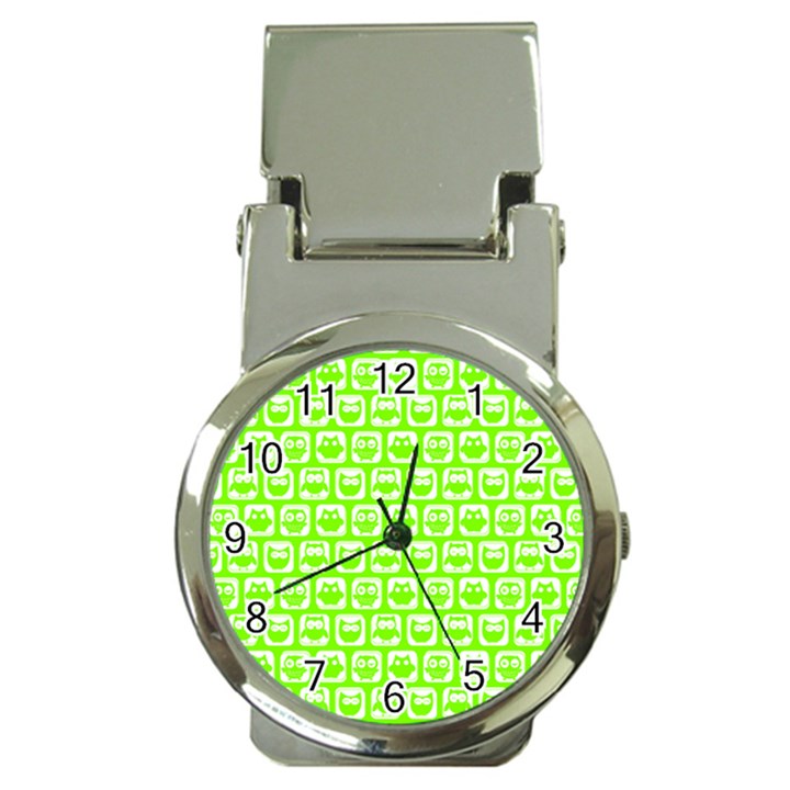 Lime Green And White Owl Pattern Money Clip Watches